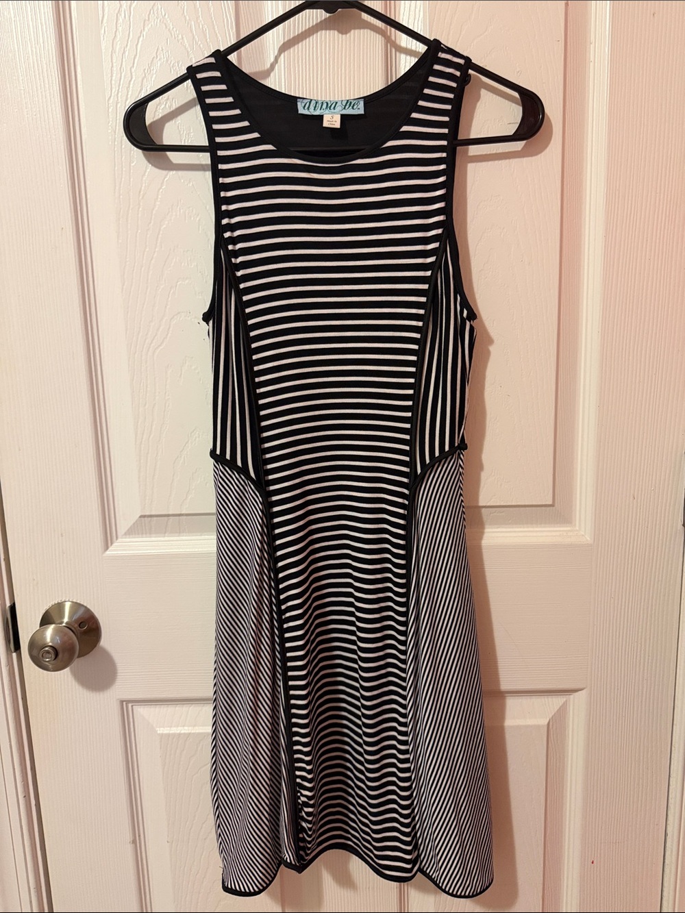 dina be Black & White Striped Sleeveless Midi Dress